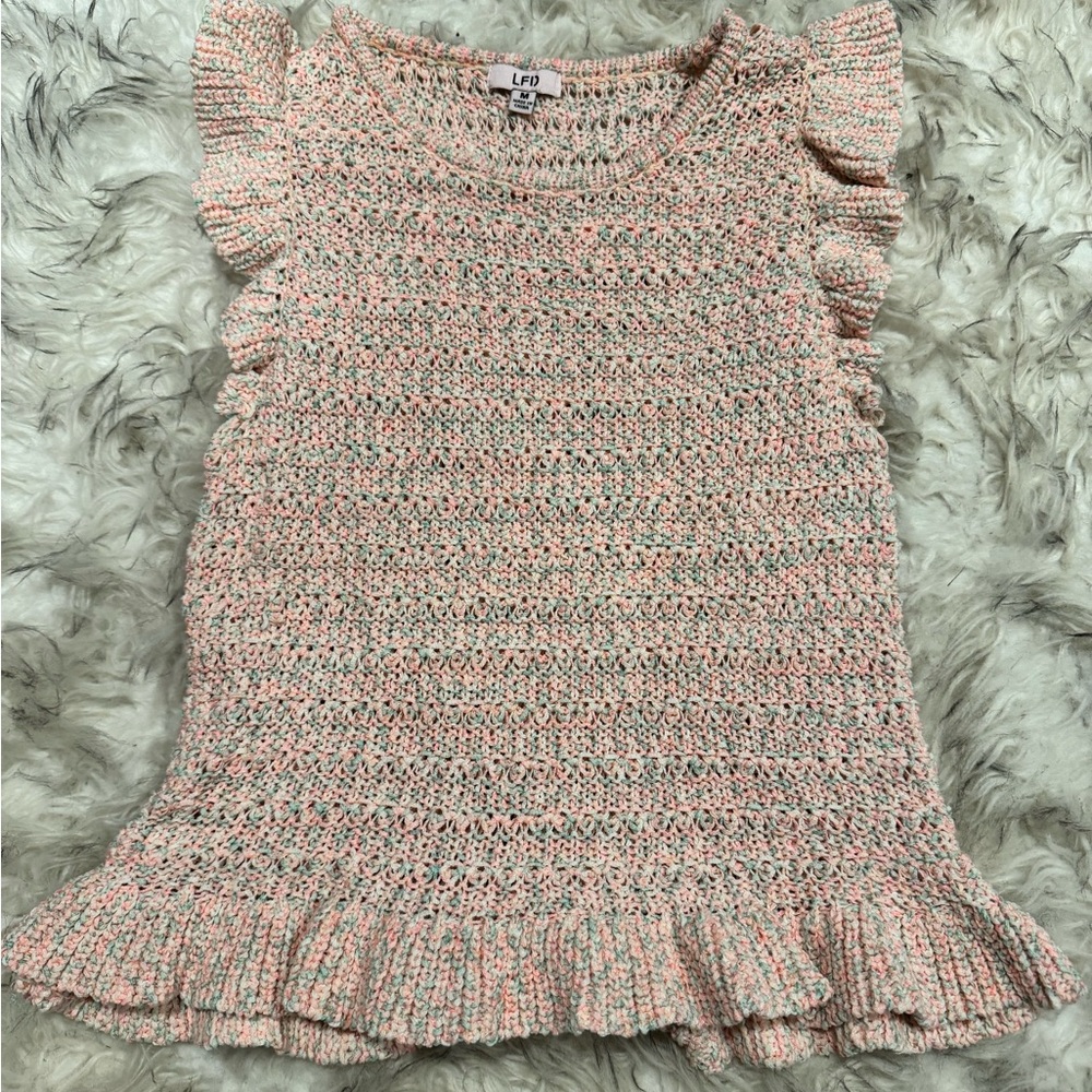 Peach Ruffle Sleeve Knit Top - Picture 3 of 6